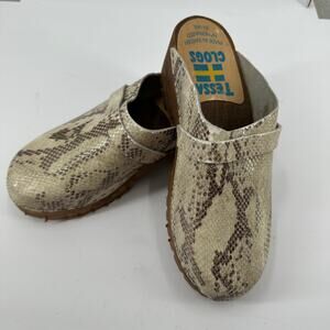 Tessa Clogs Womens Size 42 US 10 Handpainted Snakeskin Print Clogs Artsy Nordic